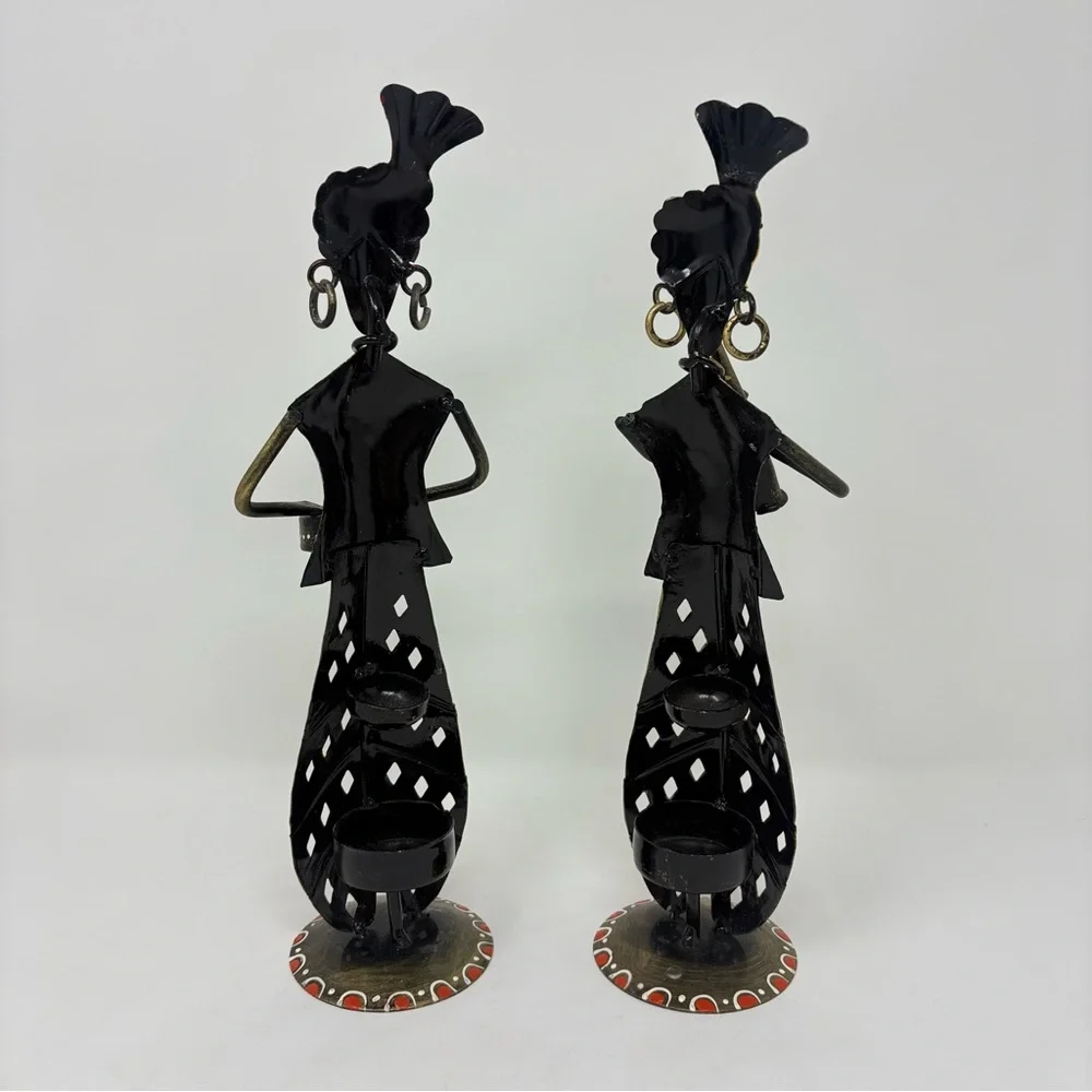 Set of 2 Candle Holder Diffuser Colorful Metal Indian Musician Table Decor 11.5”